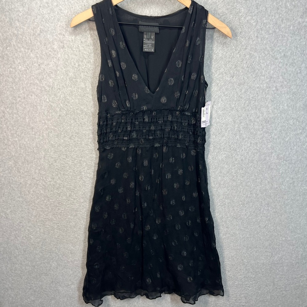 Derek Lam Womens Black Silk Metallic‎ Polka Dot Smocked Waist Dress Size 2 38